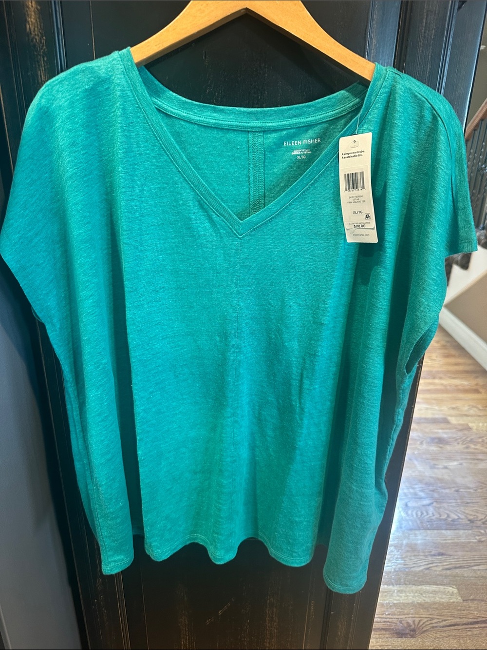 Eileen Fisher Teal Short-Sleeve V-Neck Top